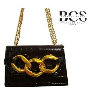 Crocodile Embossed Cross Body Bag Chain Detail